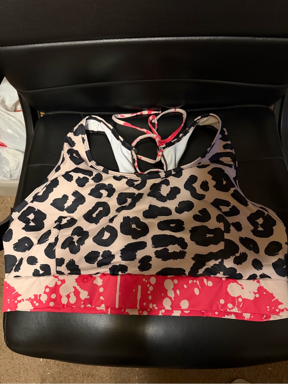 Crazy Train Beige Leopard Sports Bra with neon band